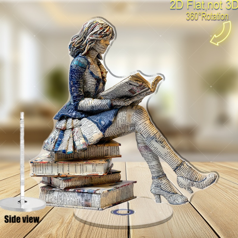 Home Office With Library - A 2D flat rotating acrylic book