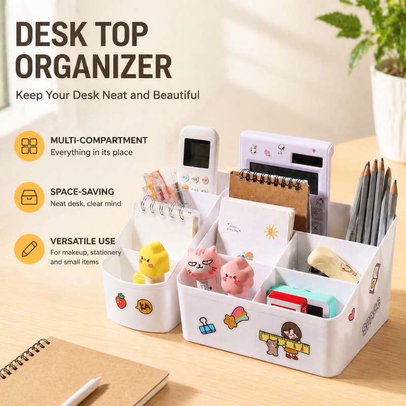 Home Office Desk With Drawers - Desktop Multifunctional Makeup Storage Organizer with