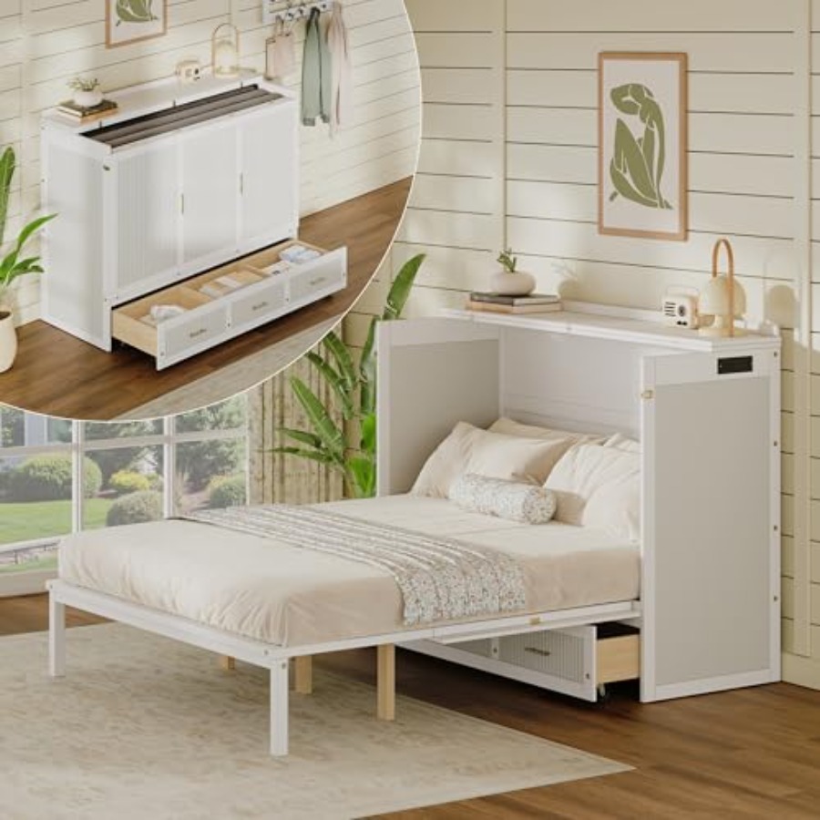 Home Office Guest Room - Queen Murphy Bed Cabinet with Storage