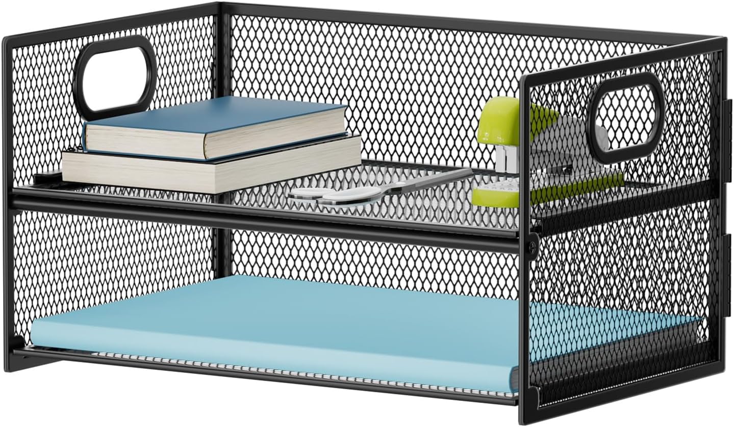 Letter Tray Desk - 2-Tier Mesh Letter Tray with Handle,