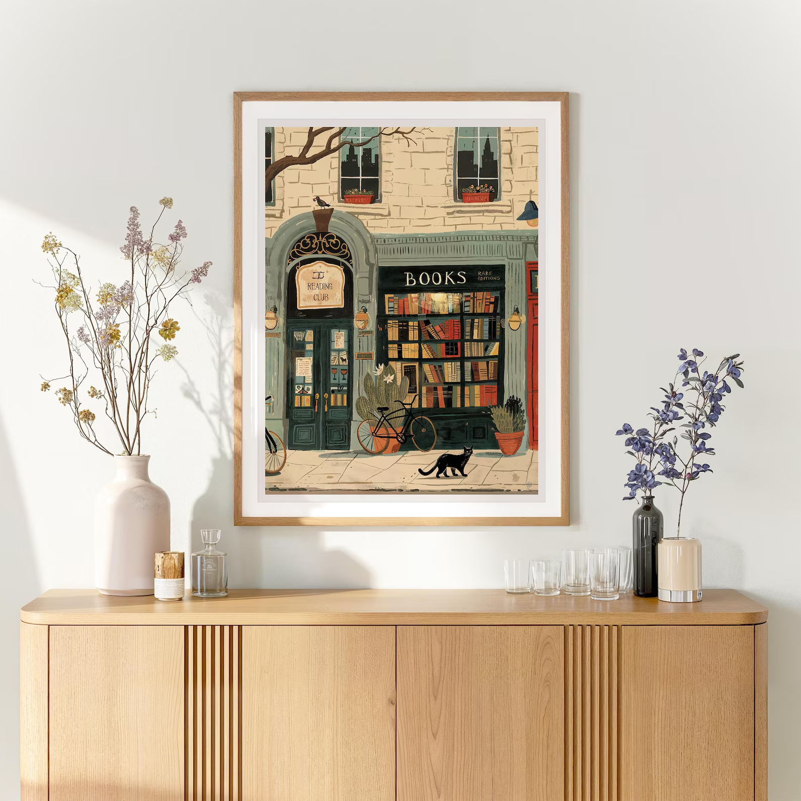 Bookstore Art Print, Cozy Book - مراجعة Home Office With Library وسعره