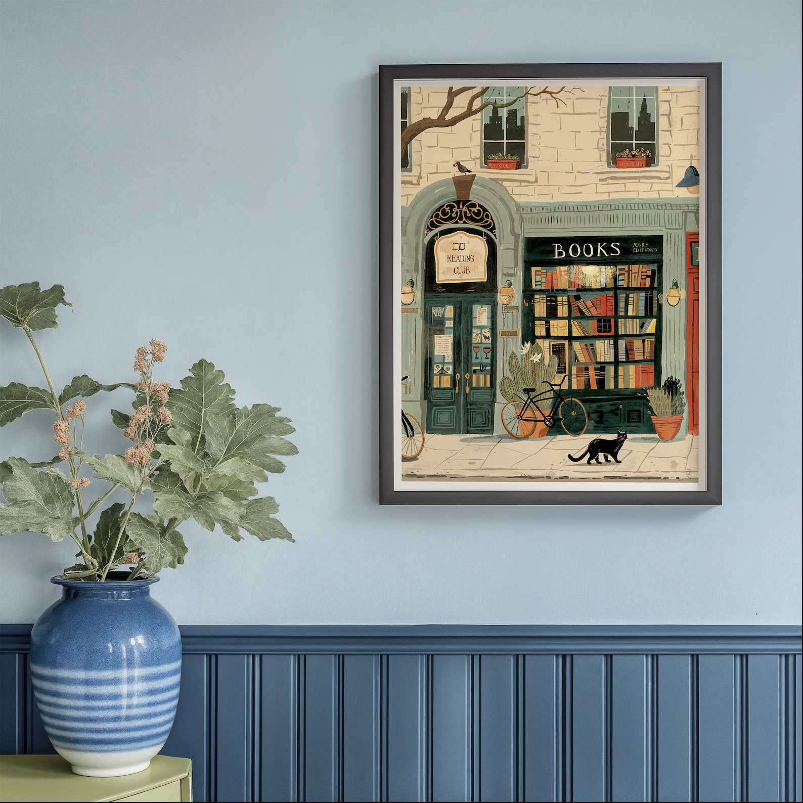 Bookstore Art Print, Cozy Book - مراجعة Home Office With Library وسعره
