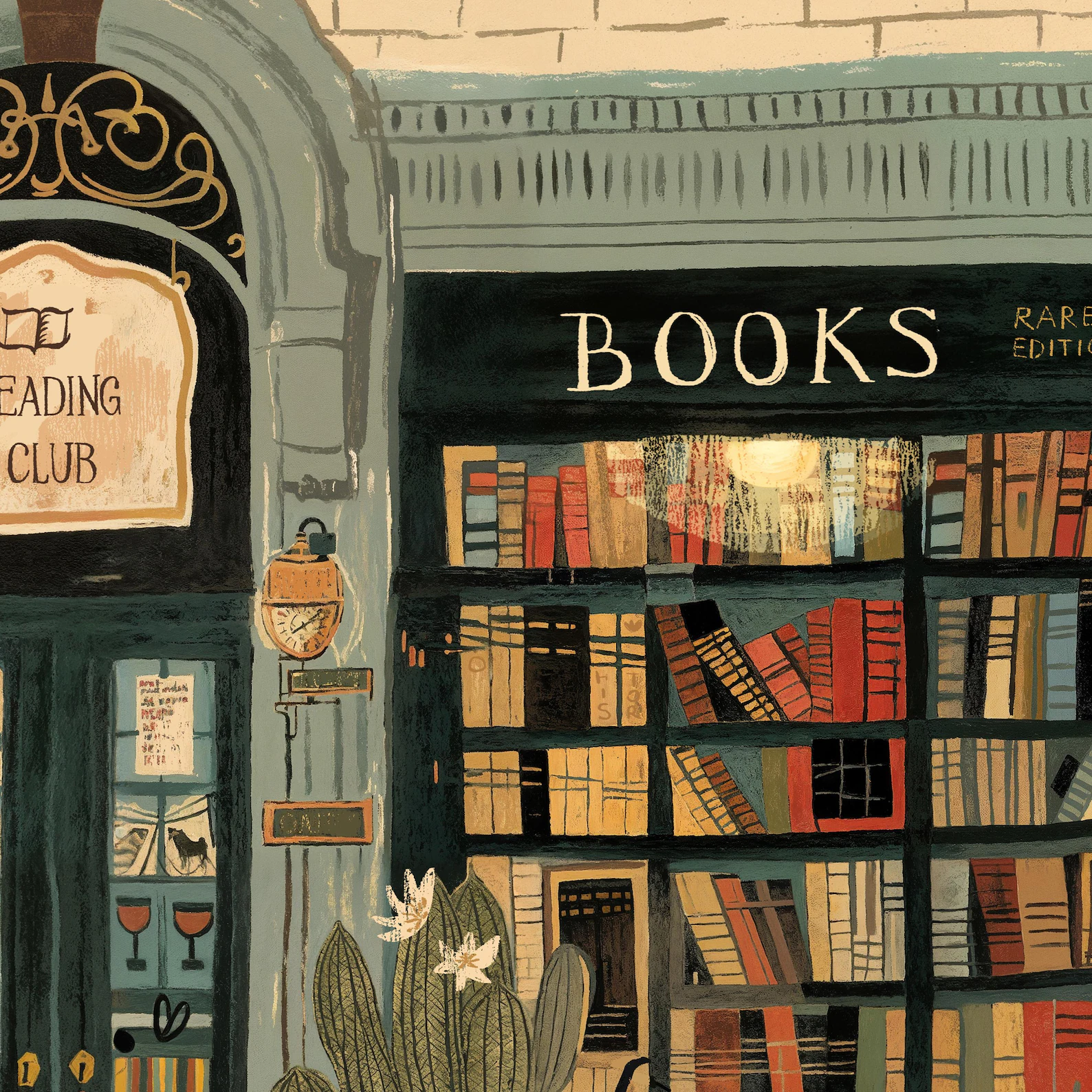 Bookstore Art Print, Cozy Book - مراجعة Home Office With Library وسعره