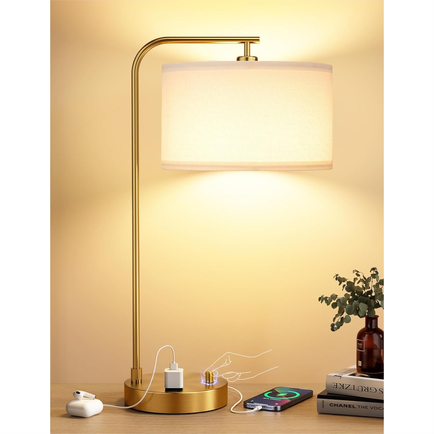 Gold Table Lamp With USB Port  - مراجعة Home Office Guest Room وسعره