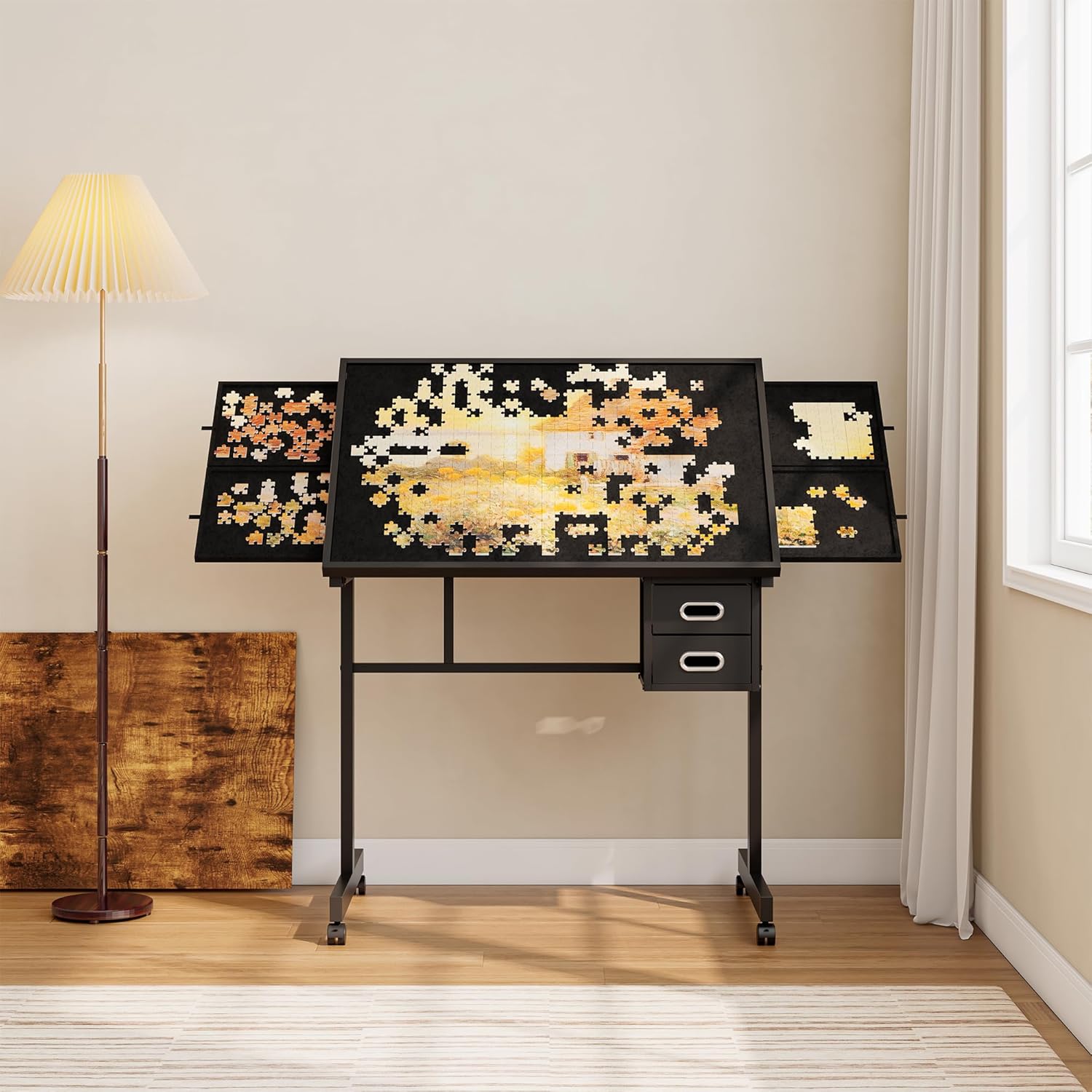 Adjustable Drafting Table with - مراجعة Home Office Desk With Drawers وسعره