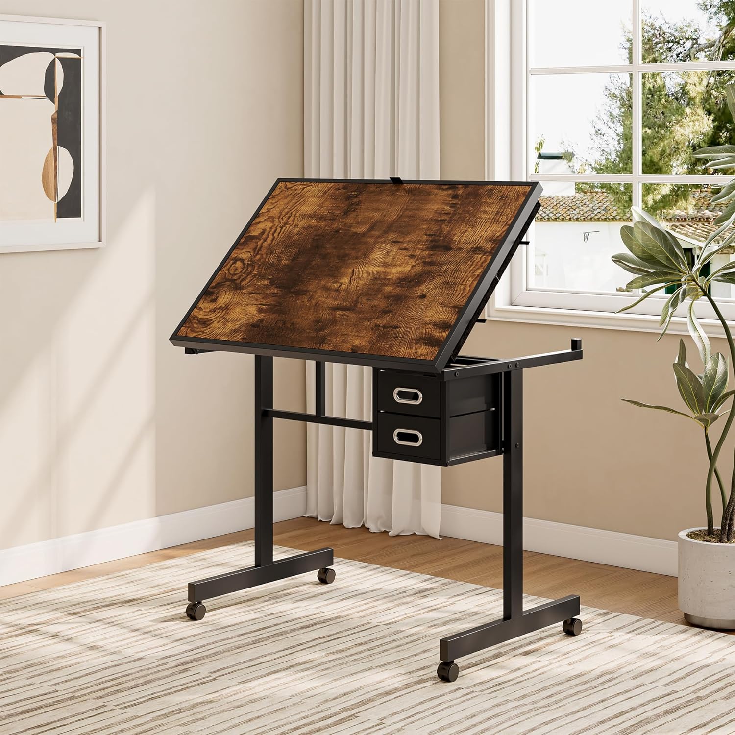 Adjustable Drafting Table with - مراجعة Home Office Desk With Drawers وسعره