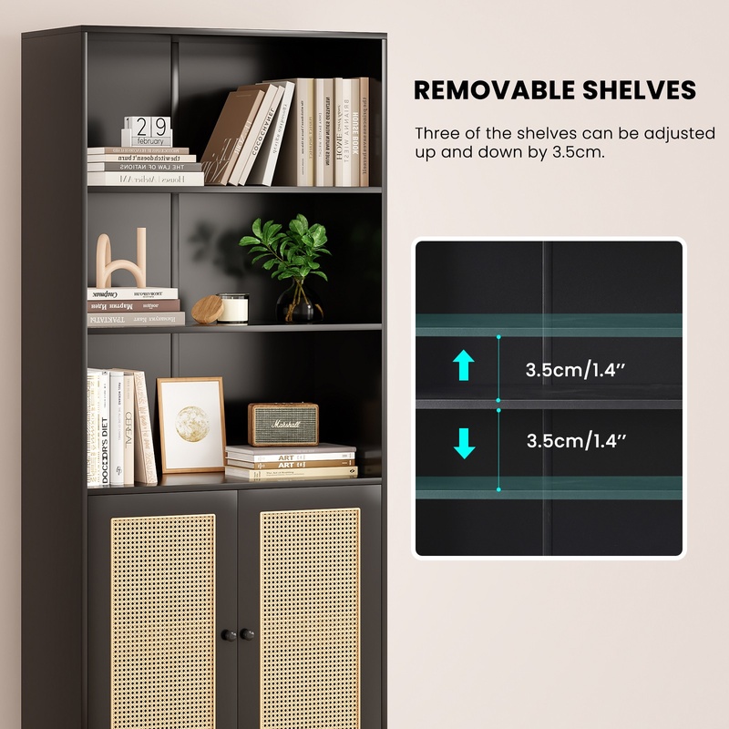 Black 5-Tier Wood Bookcase wit - مراجعة Home Office With Library وسعره