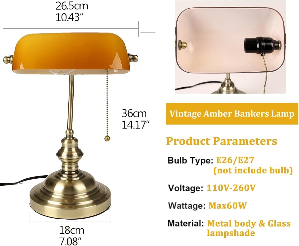 FIRVRE Bankers Desk Lamp with  - مراجعة Home Office With Library وسعره