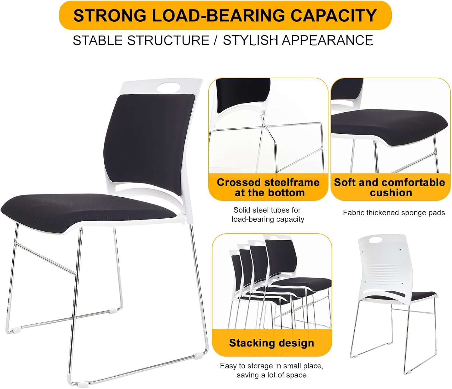8 Pack Stacking Chairs Set Bla - مراجعة Home Office Guest Room وسعره