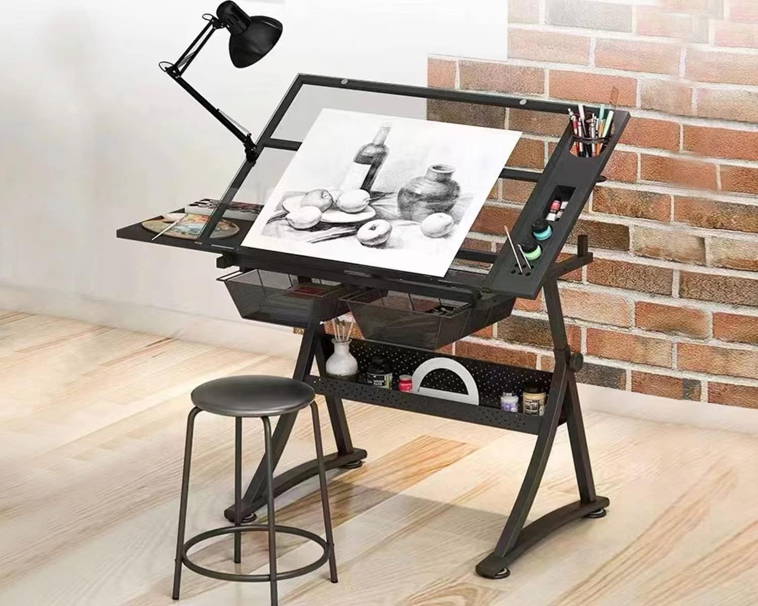 Glass Drafting Table Art Desk  - مراجعة Home Office Desk With Drawers وسعره