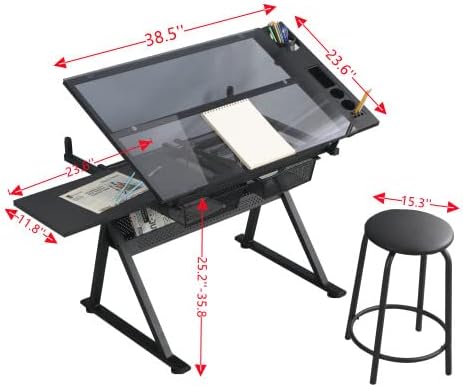 Glass Drafting Table Art Desk  - مراجعة Home Office Desk With Drawers وسعره