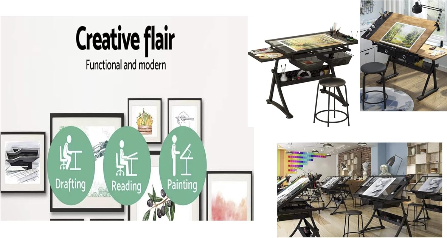Glass Drafting Table Art Desk  - مراجعة Home Office Desk With Drawers وسعره