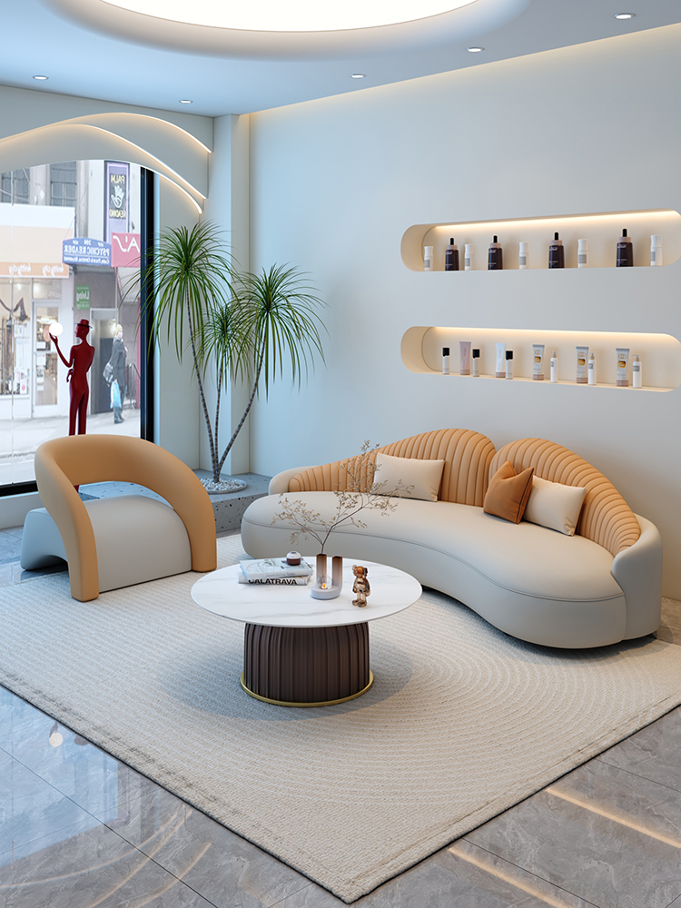 Curved sofa beauty salon rest  - مراجعة Home Office Guest Room وسعره